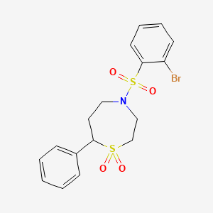 molecular formula C17H18BrNO4S2 B2355754 4-((2-Bromophenyl)sulfonyl)-7-phenyl-1,4-thiazepane 1,1-dioxide CAS No. 2034335-98-1