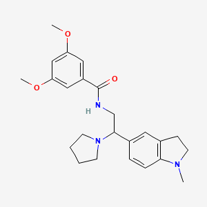 molecular formula C24H31N3O3 B2355768 3,5-dimethoxy-N-(2-(1-methylindolin-5-yl)-2-(pyrrolidin-1-yl)ethyl)benzamide CAS No. 922060-44-4