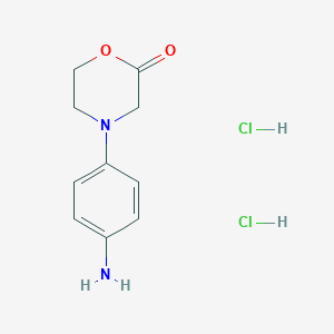 molecular formula C10H14Cl2N2O2 B2355784 4-(4-Aminophenyl)morpholin-2-one;dihydrochloride CAS No. 2580230-16-4