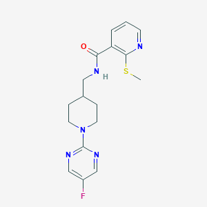 molecular formula C17H20FN5OS B2355805 N-[[1-(5-Fluoropyrimidin-2-yl)piperidin-4-yl]methyl]-2-methylsulfanylpyridine-3-carboxamide CAS No. 2415502-93-9