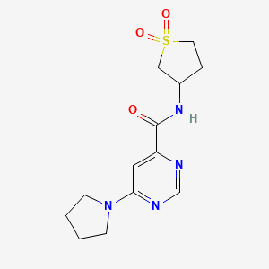 molecular formula C13H18N4O3S B2355813 N-(1,1-dioxidotetrahydrothiophen-3-yl)-6-(pyrrolidin-1-yl)pyrimidine-4-carboxamide CAS No. 1898557-45-3