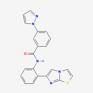 molecular formula C21H15N5OS B2355821 N-(2-(imidazo[2,1-b]thiazol-6-yl)phenyl)-3-(1H-pyrazol-1-yl)benzamide CAS No. 1705981-45-8