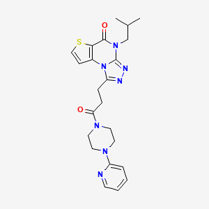 molecular formula C23H27N7O2S B2355823 4-异丁基-1-(3-氧代-3-(4-(吡啶-2-基)哌嗪-1-基)丙基)噻吩[2,3-e][1,2,4]三唑并[4,3-a]嘧啶-5(4H)-酮 CAS No. 1216764-25-8