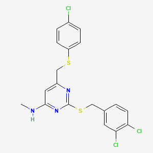N-{6-{[(4-chlorophenyl)sulfanyl]methyl}-2-[(3,4-dichlorobenzyl)sulfanyl]-4-pyrimidinyl}-N-methylamine