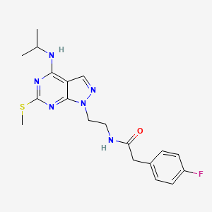 molecular formula C19H23FN6OS B2355845 2-(4-fluorophenyl)-N-(2-(4-(isopropylamino)-6-(methylthio)-1H-pyrazolo[3,4-d]pyrimidin-1-yl)ethyl)acetamide CAS No. 941896-39-5