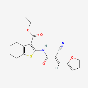 molecular formula C19H18N2O4S B2355849 (E)-ethyl 2-(2-cyano-3-(furan-2-yl)acrylamido)-4,5,6,7-tetrahydrobenzo[b]thiophene-3-carboxylate CAS No. 301338-30-7