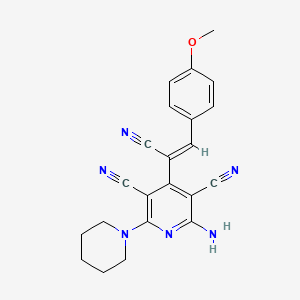 molecular formula C22H20N6O B2355879 2-amino-4-[(Z)-1-cyano-2-(4-methoxyphenyl)ethenyl]-6-piperidin-1-ylpyridine-3,5-dicarbonitrile CAS No. 851788-24-4