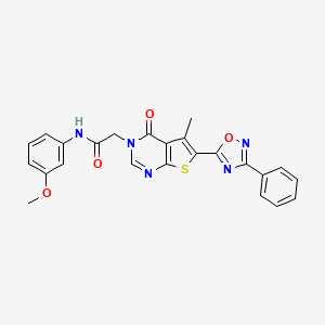 molecular formula C24H19N5O4S B2355887 N-(3-methoxyphenyl)-2-(5-methyl-4-oxo-6-(3-phenyl-1,2,4-oxadiazol-5-yl)thieno[2,3-d]pyrimidin-3(4H)-yl)acetamide CAS No. 1242924-47-5