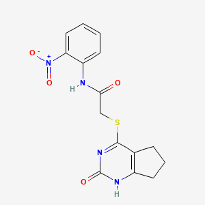 molecular formula C15H14N4O4S B2355888 N-(2-nitrophenyl)-2-[(2-oxo-1,5,6,7-tetrahydrocyclopenta[d]pyrimidin-4-yl)sulfanyl]acetamide CAS No. 1001612-20-9