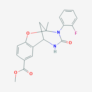 molecular formula C19H17FN2O4 B2355901 methyl 3-(2-fluorophenyl)-2-methyl-4-oxo-3,4,5,6-tetrahydro-2H-2,6-methanobenzo[g][1,3,5]oxadiazocine-8-carboxylate CAS No. 899986-66-4