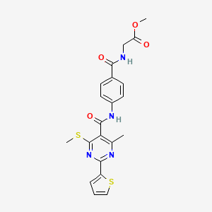 molecular formula C21H20N4O4S2 B2355902 Methyl 2-({4-[4-methyl-6-(methylsulfanyl)-2-(thiophen-2-yl)pyrimidine-5-amido]phenyl}formamido)acetate CAS No. 1087801-93-1