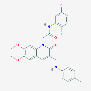 molecular formula C27H23F2N3O4 B2355903 N-(2,5-difluorophenyl)-2-(7-oxo-8-((p-tolylamino)methyl)-2,3-dihydro-[1,4]dioxino[2,3-g]quinolin-6(7H)-yl)acetamide CAS No. 894553-58-3