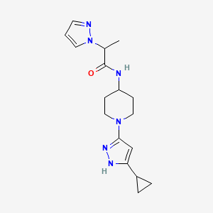molecular formula C17H24N6O B2355907 N-(1-(5-cyclopropyl-1H-pyrazol-3-yl)piperidin-4-yl)-2-(1H-pyrazol-1-yl)propanamide CAS No. 2034200-71-8
