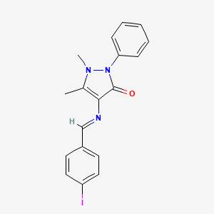 molecular formula C18H16IN3O B2355922 (E)-4-((4-iodobenzylidene)amino)-1,5-dimethyl-2-phenyl-1H-pyrazol-3(2H)-one CAS No. 402946-50-3