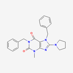molecular formula C24H25N5O2 B2355927 1,7-二苄基-3-甲基-8-(吡咯啉-1-基)-1H-嘌呤-2,6(3H,7H)-二酮 CAS No. 377068-90-1