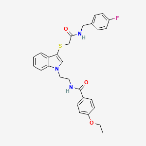 molecular formula C28H28FN3O3S B2355932 4-ethoxy-N-[2-[3-[2-[(4-fluorophenyl)methylamino]-2-oxoethyl]sulfanylindol-1-yl]ethyl]benzamide CAS No. 862826-32-2