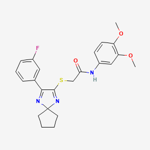 N-(3,4-dimethoxyphenyl)-2-((3-(3-fluorophenyl)-1,4-diazaspiro[4.4]nona-1,3-dien-2-yl)thio)acetamide