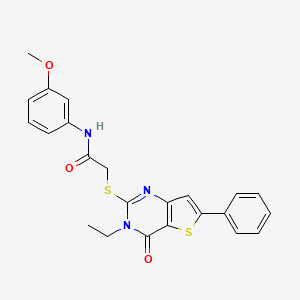molecular formula C23H21N3O3S2 B2355942 N-[1-(4-methylphenyl)ethyl]-4-{[2-(3-methylphenyl)pyrimidin-4-yl]oxy}benzamide CAS No. 1189916-32-2