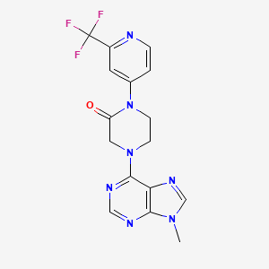 molecular formula C16H14F3N7O B2355956 4-(9-Methylpurin-6-yl)-1-[2-(trifluoromethyl)pyridin-4-yl]piperazin-2-one CAS No. 2380097-06-1