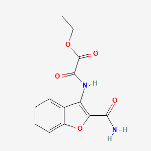 molecular formula C13H12N2O5 B2356013 Ethyl 2-((2-carbamoylbenzofuran-3-yl)amino)-2-oxoacetate CAS No. 898372-83-3