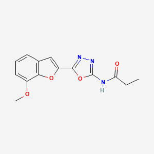 molecular formula C14H13N3O4 B2356017 N-(5-(7-methoxybenzofuran-2-yl)-1,3,4-oxadiazol-2-yl)propionamide CAS No. 922017-70-7