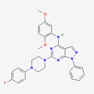 molecular formula C29H28FN7O2 B2356030 N-(2,5-二甲氧基苯基)-6-(4-(4-氟苯基)哌嗪-1-基)-1-苯基-1H-吡唑并[3,4-d]嘧啶-4-胺 CAS No. 921490-66-6