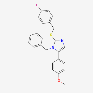molecular formula C24H21FN2OS B2356043 1-benzyl-2-((4-fluorobenzyl)thio)-5-(4-methoxyphenyl)-1H-imidazole CAS No. 1207040-20-7