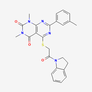 molecular formula C25H23N5O3S B2356049 5-((2-(indolin-1-yl)-2-oxoethyl)thio)-1,3-dimethyl-7-(m-tolyl)pyrimido[4,5-d]pyrimidine-2,4(1H,3H)-dione CAS No. 872688-22-7