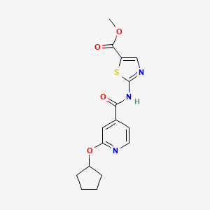 molecular formula C16H17N3O4S B2356076 Methyl 2-(2-(cyclopentyloxy)isonicotinamido)thiazole-5-carboxylate CAS No. 2034443-74-6