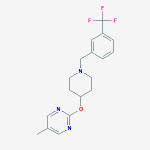molecular formula C18H20F3N3O B2356079 5-Methyl-2-[1-[[3-(trifluoromethyl)phenyl]methyl]piperidin-4-yl]oxypyrimidine CAS No. 2380167-74-6
