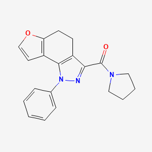 molecular formula C20H19N3O2 B2356088 (1-phenyl-4,5-dihydro-1H-furo[2,3-g]indazol-3-yl)(pyrrolidin-1-yl)methanone CAS No. 879915-94-3