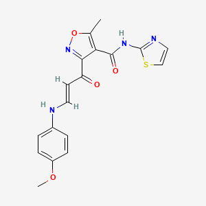 molecular formula C18H16N4O4S B2356090 3-[(E)-3-(4-methoxyanilino)prop-2-enoyl]-5-methyl-N-(1,3-thiazol-2-yl)-1,2-oxazole-4-carboxamide CAS No. 338794-76-6