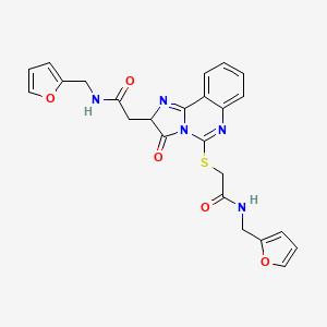 N-(furan-2-ylmethyl)-2-[5-[2-(furan-2-ylmethylamino)-2-oxoethyl]sulfanyl-3-oxo-2H-imidazo[1,2-c]quinazolin-2-yl]acetamide