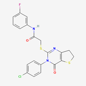 molecular formula C20H15ClFN3O2S2 B2356111 2-((3-(4-氯苯基)-4-氧代-3,4,6,7-四氢噻吩并[3,2-d]嘧啶-2-基)硫代)-N-(3-氟苯基)乙酰胺 CAS No. 687564-08-5