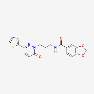 molecular formula C19H17N3O4S B2356115 N-(3-(6-oxo-3-(thiophen-2-yl)pyridazin-1(6H)-yl)propyl)benzo[d][1,3]dioxole-5-carboxamide CAS No. 1021120-53-5