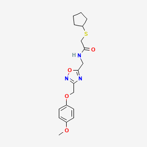 molecular formula C18H23N3O4S B2356118 2-(cyclopentylthio)-N-((3-((4-methoxyphenoxy)methyl)-1,2,4-oxadiazol-5-yl)methyl)acetamide CAS No. 1226455-36-2