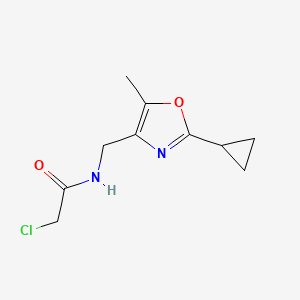 molecular formula C10H13ClN2O2 B2356122 2-Chloro-N-[(2-cyclopropyl-5-methyl-1,3-oxazol-4-yl)methyl]acetamide CAS No. 2411240-97-4