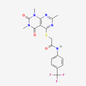 molecular formula C18H16F3N5O3S B2356126 N-[4-(trifluoromethyl)phenyl]-2-(1,3,7-trimethyl-2,4-dioxopyrimido[4,5-d]pyrimidin-5-yl)sulfanylacetamide CAS No. 852168-30-0