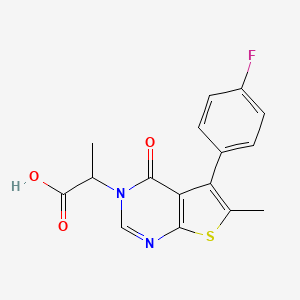 molecular formula C16H13FN2O3S B2356135 2-[5-(4-Fluorophenyl)-6-methyl-4-oxothieno[2,3-d]pyrimidin-3-yl]propanoic acid CAS No. 692750-56-4