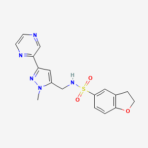 molecular formula C17H17N5O3S B2356145 N-((1-methyl-3-(pyrazin-2-yl)-1H-pyrazol-5-yl)methyl)-2,3-dihydrobenzofuran-5-sulfonamide CAS No. 2034509-22-1