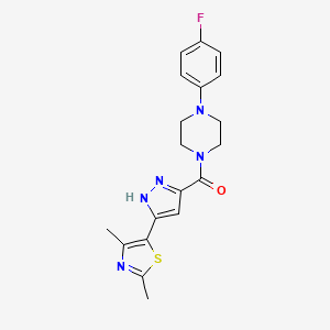 molecular formula C19H20FN5OS B2356150 (3-(2,4-dimethylthiazol-5-yl)-1H-pyrazol-5-yl)(4-(4-fluorophenyl)piperazin-1-yl)methanone CAS No. 1240293-55-3