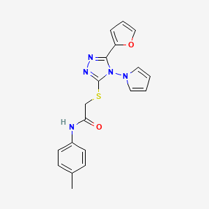 molecular formula C19H17N5O2S B2356175 2-[[5-(furan-2-yl)-4-pyrrol-1-yl-1,2,4-triazol-3-yl]sulfanyl]-N-(4-methylphenyl)acetamide CAS No. 886932-69-0