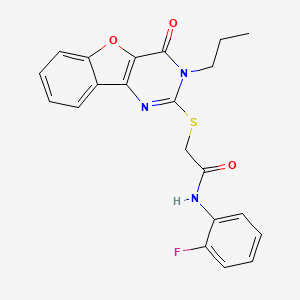 molecular formula C21H18FN3O3S B2356182 N-(2-fluorophenyl)-2-[(4-oxo-3-propyl-[1]benzofuro[3,2-d]pyrimidin-2-yl)sulfanyl]acetamide CAS No. 900003-70-5