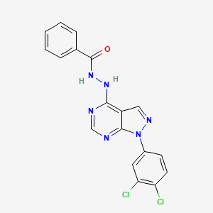 molecular formula C18H12Cl2N6O B2356186 N'-[1-(3,4-dichlorophenyl)pyrazolo[3,4-d]pyrimidin-4-yl]benzohydrazide CAS No. 881073-18-3