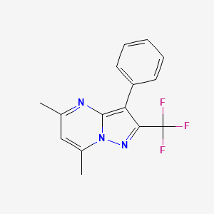 molecular formula C15H12F3N3 B2356198 5,7-Dimethyl-3-phenyl-2-(trifluoromethyl)pyrazolo[1,5-a]pyrimidine CAS No. 689216-68-0