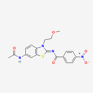 molecular formula C19H18N4O5S B2356220 N-[6-アセトアミド-3-(2-メトキシエチル)-1,3-ベンゾチアゾール-2-イリデン]-4-ニトロベンズアミド CAS No. 1006831-04-4