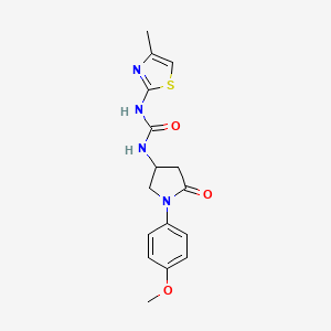 molecular formula C16H18N4O3S B2356239 1-(1-(4-甲氧基苯基)-5-氧代吡咯烷-3-基)-3-(4-甲基噻唑-2-基)脲 CAS No. 891101-09-0