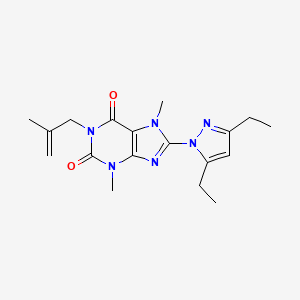 molecular formula C18H24N6O2 B2356242 8-(3,5-diethyl-1H-pyrazol-1-yl)-3,7-dimethyl-1-(2-methylprop-2-en-1-yl)-2,3,6,7-tetrahydro-1H-purine-2,6-dione CAS No. 1014012-00-0