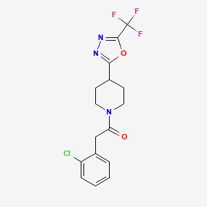 molecular formula C16H15ClF3N3O2 B2356250 2-(2-Chlorophenyl)-1-{4-[5-(trifluoromethyl)-1,3,4-oxadiazol-2-yl]piperidin-1-yl}ethan-1-one CAS No. 1396807-14-9