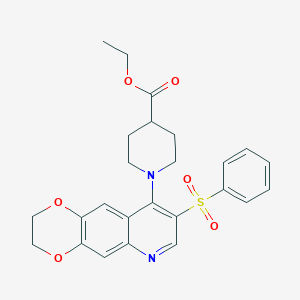 ethyl 1-[8-(benzenesulfonyl)-2H,3H-[1,4]dioxino[2,3-g]quinolin-9-yl]piperidine-4-carboxylate